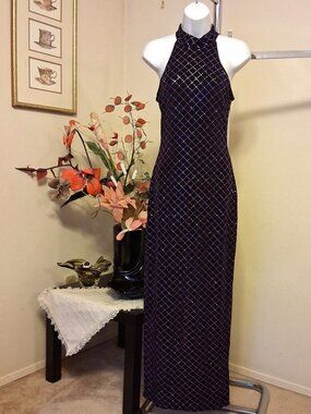 Vintage ALGO Purple Evening Gown – Elegant Retro Black Cocktail Dress 8